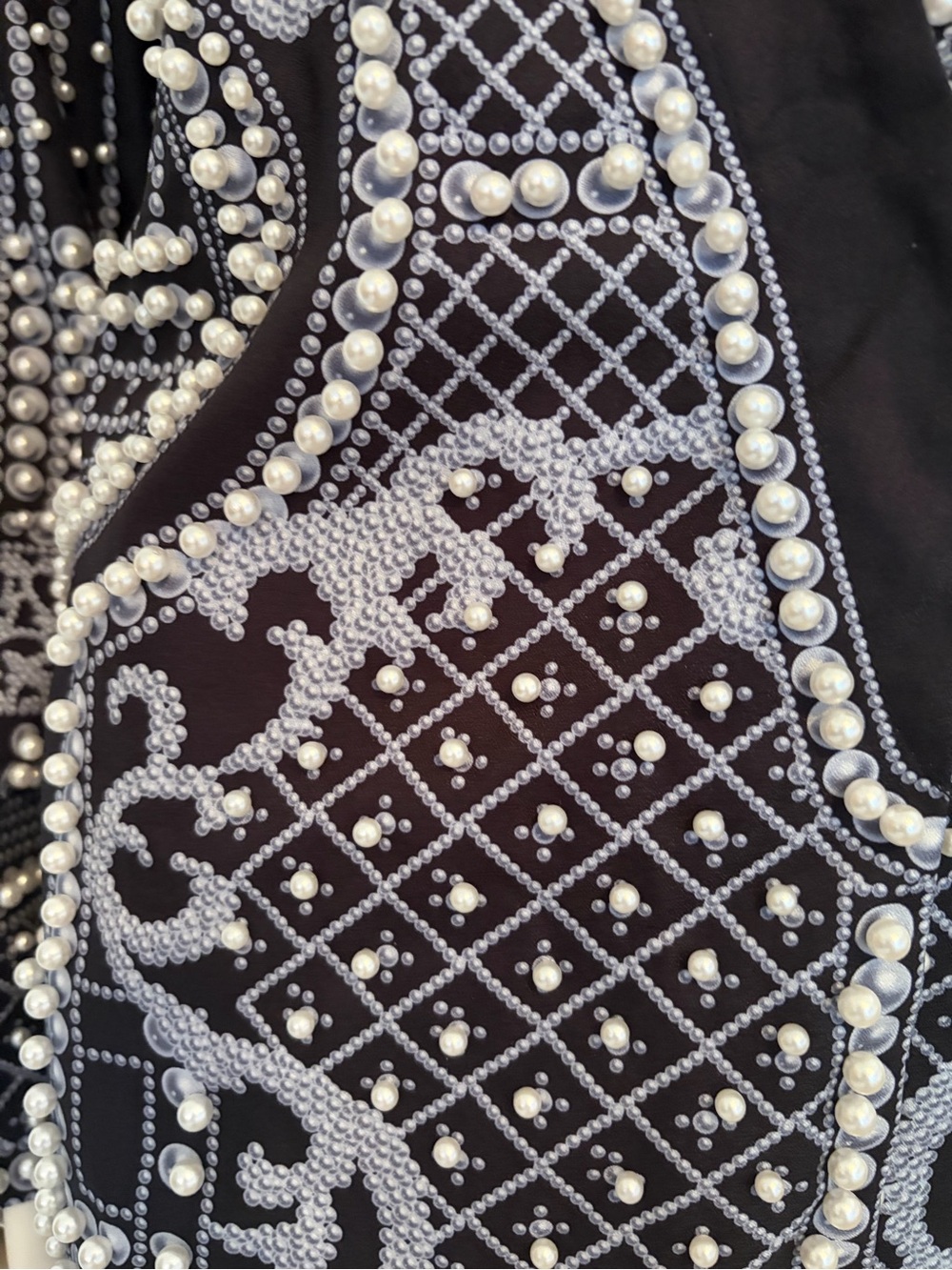 #719 Elegant Pearl Beaded Black & White Beaded Blazer/Dress. Like New - Picture 7 of 16